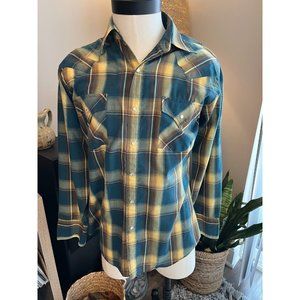 Vintage Ely Cattleman long sleeve Plaid Western Button snap shirt